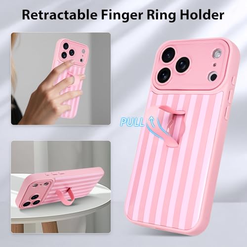 KANGHAR Compatible with iPhone 17 Pro Max Case 2025 Stripes -Pink | Silicone Cute Pattern, Wristband Kickstand Camera Protection Soft Slim Cover for Girls Women - color: Pink-Stripes, size: iPhone 17 Pro Max
