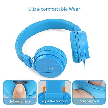 Kids Headphones, Gorsun Lightweight Stereo Wired Children's Headsets for Kids Adults Adjustable Headband Toddler Headset for Smartphones Computer Pad Earphones - color: Blue