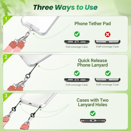 takyu Multifunctional Phone Lanyard, 3 in 1 Cell Phone Detachable Adjustable Crossbody Strap & Neck Lanyard & Wrist Lanyard with 2x Tether Tab for Most Smartphones, Outdoor Travel Essential Pink - color: Pinkx1
