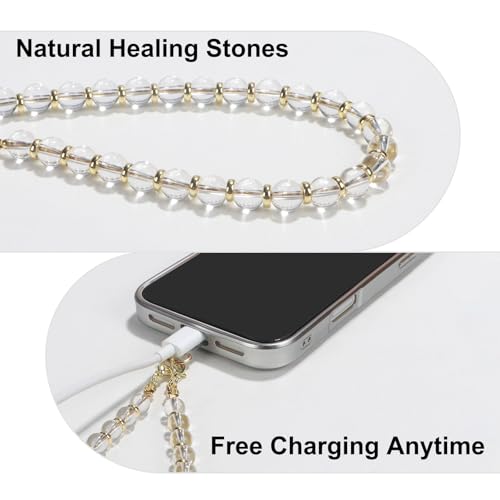 TEAMOLA Natural Stone Phone Charm - Crystal Phone Beaded Wrist Strap - color: Clear