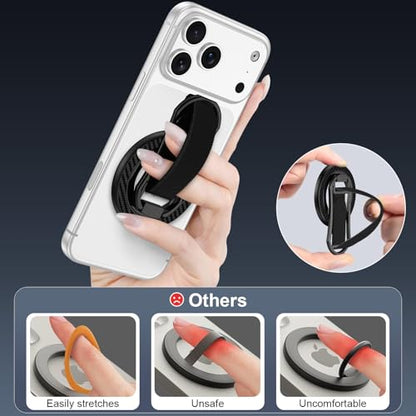 Magnetic Phone Ring for Magsafe iPhone17 Grip Stand Samsung S26 Ring Grip - color: Black+Black