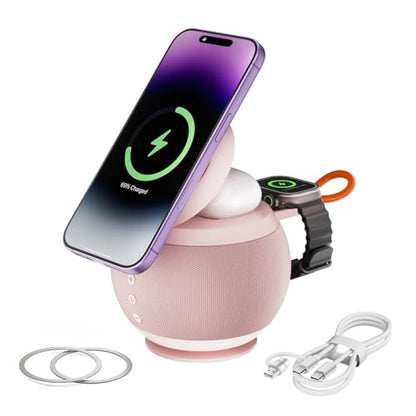 Bluetooth Speaker with Wireless Charging Stand, Pink - color: Pink