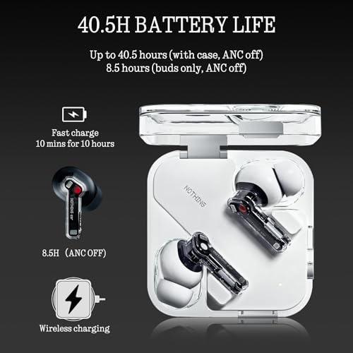 Nothing Ear Wireless Earbuds Bluetooth, 45dB Hybrid Smart ANC Earbuds, 11mm Deep Bass Boost, Hi-Res Audio with LDAC & LHDC 5.0, 6 Mics Call, 40.5H Playtime with Fast Charging Case, ChatGPT Supported - color: White