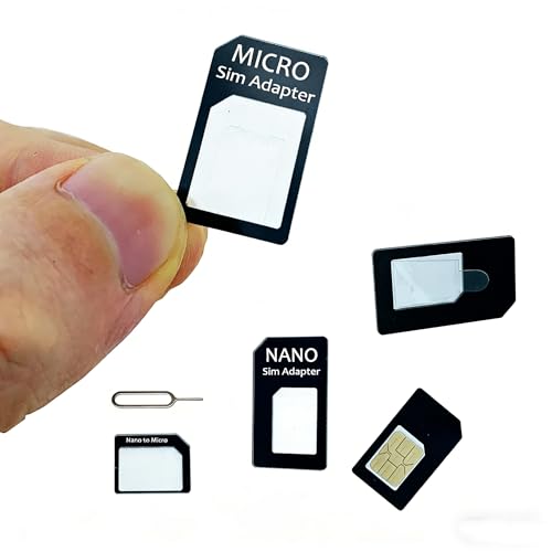 Sim Card Adapter Nano Micro - Standard 4 in 1 Converter Kit with Steel Tray Eject Pin (Black) - color: Black