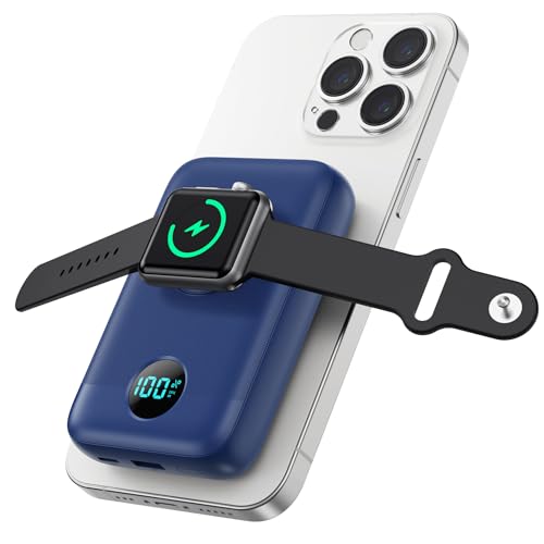 Magnetic Portable Charger for iPhone & iWatch,10800mAh 25W PD Fast Charging USB C Power Bank,4 Output Dual-Side Magnet Travel Essentials Battery Pack for iPhone 17/Air/16/15/14/13/12 Series (Blue) - color: Blue