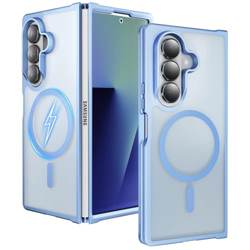 One Piece Design Magnetic Case for Galaxy Z Fold 6, Matte Frosted Blue | Fit for MagSafe, Ultra Slim Fit, Anti Fingerprints, Shockproof Translucent Back Integrated Bumper Wireless Charging Cover - color: Blue for Z Fold 6