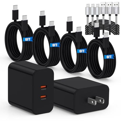 2 Pack 40W Fast Charger for iPhone 17 16 15 Pro Max Charger Fast Charging - color: Black, size: 2pack-(6+6+6+6)ft