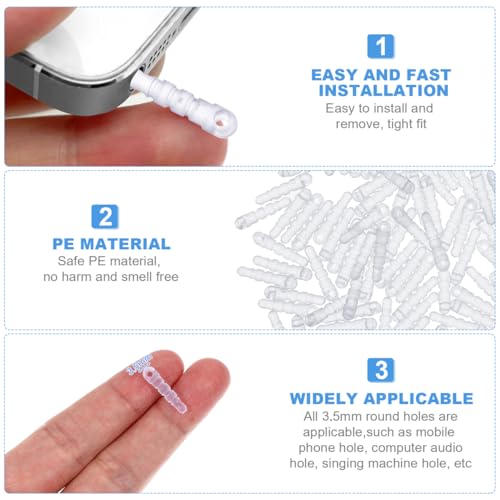 Hemobllo 100 pcs Cell Phone Dust Plug Charm with Headphone Covers Dust Protector Cap Compatible for 3.5mm Earphone (Transparent)
