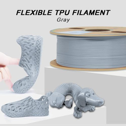 YOUSU TPU Filament 1.75mm, 95A TPU 3D Printer Filament, Soft Elastic & Durable, Easy Print No Stringing, High Strength for Phone Case, Wearables & Functional Parts, Gray,1kg（2.2lbs）. - color: E4-tpu Grey, size: E- TPU