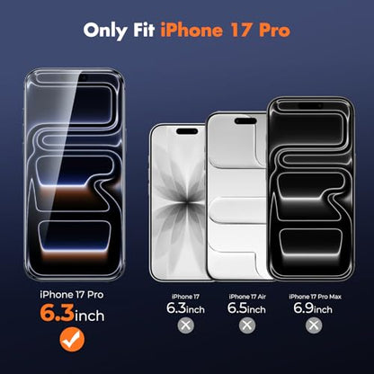 UNBREAKcable for iPhone 17 Pro Screen Protector, 3-Pack Full Coverage Tempered Glass [Military Grade Shatterproof] [9H Hardness] [Easy Installation] [Bubble Free] [99.99% HD Clear] for iPhone 17 Pro - size: iPhone 17 Pro