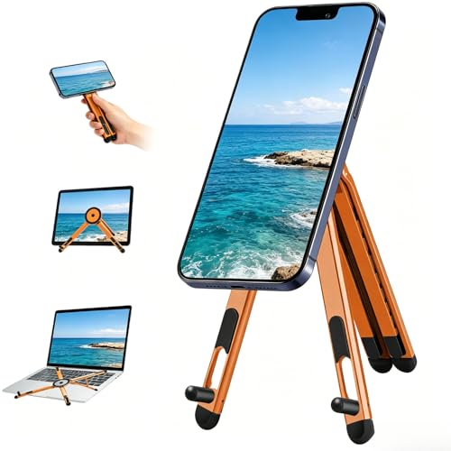 Magnetic Phone Holder & Foldable Laptop Riser, Matte Black Aluminum Multi‑Device Desk Mount, N52 MagSafe Stand, Ergonomic Laptop Elevator for MacBook iPad iPhone Travel Office - color: Orange