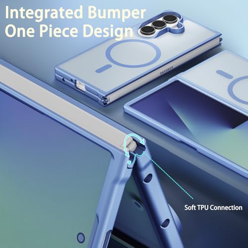 One Piece Design Magnetic Case for Galaxy Z Fold 6, Matte Frosted Blue | Fit for MagSafe, Ultra Slim Fit, Anti Fingerprints, Shockproof Translucent Back Integrated Bumper Wireless Charging Cover - color: Blue for Z Fold 6