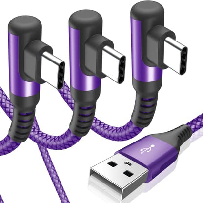 USB to USB C Cable Right Angle [3-Pack 3.3ft 6.6ft 10ft] 3.1A Fast Charging - color: purple, size: 3.3ft+6.6ft+10ft