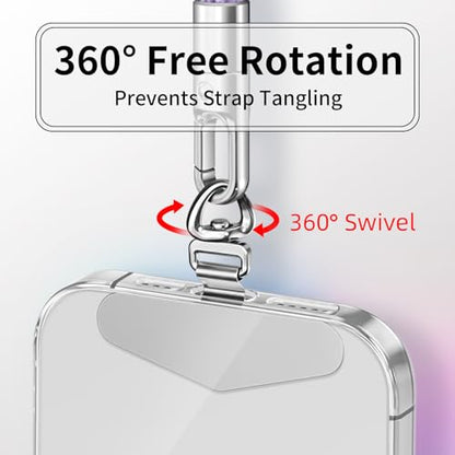 saxsion Heavy Duty Phone Tether Tab 360, Metal Lanyard Patch with 44lbs Load Capacity & Swivel Ring,2-Pack - color: Fashion Silver*2