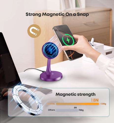 TXXTOL Magnetic Wireless Charger iPhone Stand, 15W Fast Mag-Safe Charger iPhone 17/17 Air/17 Pro/17 Pro Max 16/15/14/13/12 Series Magnet Wireless Charging Station/Pad/AirPods for Home, Office, Travel - color: 1Pack Purple