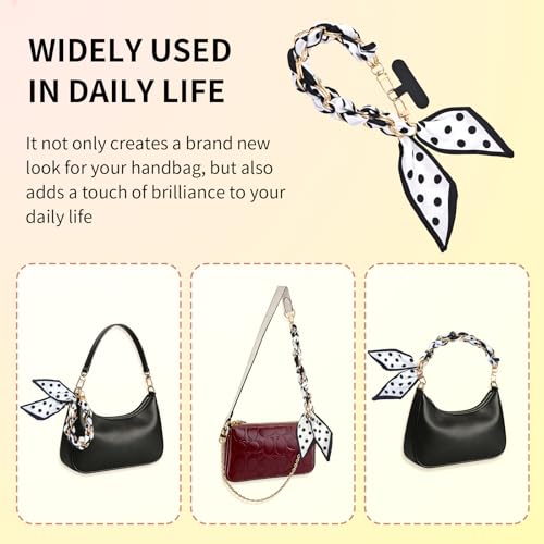Phone Wrist Strap with Gold Metal Scarf and Universal Tether Tab, Aesthetic Print Design Ribbon Chain, Multi-Purpose Accessories for Bag Key Cellphone for Men Women Girls-Black Polka Dot - color: Black Polka Dot