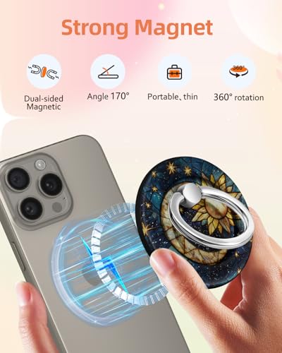Lotadilo Magnetic Phone Ring Holder, Cute Phone Grip Stand, Sun Moon - color: Sun Moon