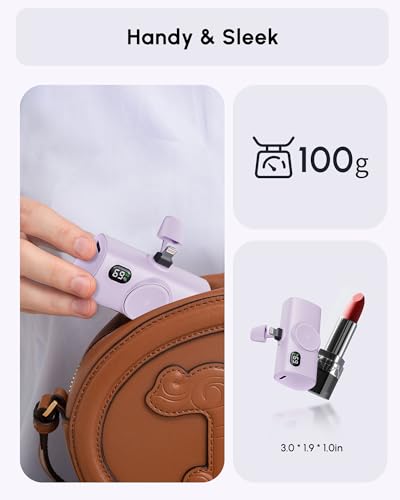 Little Portable Charger Battery Pack for IPhone,Tiny Power Phone Bank 5000mah Compatible with iPhone 14/14plus/14pro/14 pro max/13 pro max/13 pro/13 mini/13 pro max/12/12 mini/12 pro/12 pro max-Purple - color: Purple