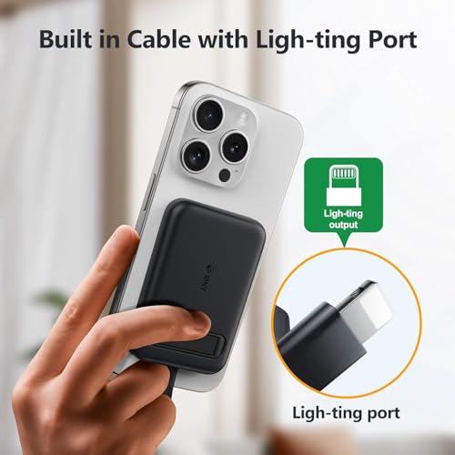 iOS Mini Portable Charger, 5000 mAh Charger Power Bank Slim Small Chargers with Built-in Cable, Travel Battery Pack for iPhone 14/13/12/11 Pro/Pro Max/Plus/Mini/AirPods - color: Light Black
