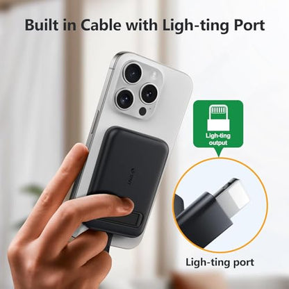 iOS Mini Portable Charger, 5000 mAh Charger Power Bank Slim Small Chargers with Built-in Cable, Travel Battery Pack for iPhone 14/13/12/11 Pro/Pro Max/Plus/Mini/AirPods - color: Light Black