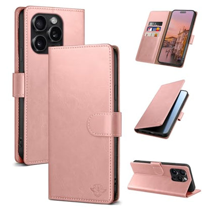 Wallet Case for iPhone 15 Pro Max 6.7", Pink | RFID-Blocking Card Holder, Kickstand, Magnetic Closure, PU Leather Folio Flip Cover, Protective Women Men Cases - color: Rose Gold, size: iPhone 15 Pro Max