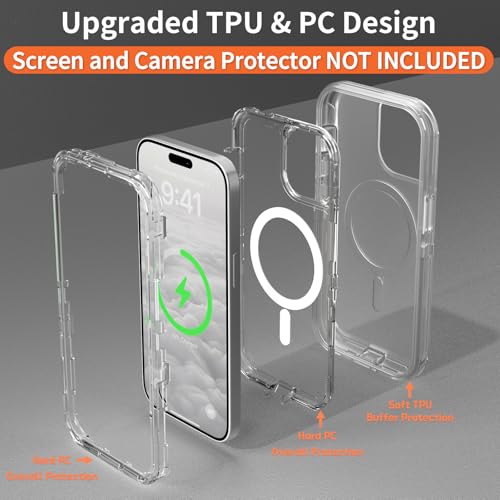 Follaroma Magnetic for iPhone 15 Case, Heavy Duty Phone Cases, Clear, 6.1" | Compatible with MagSafe, Heavy Duty Shock proof Protection, Military-Grade Anti-Drop, Dual Layer Transparent Protective Cover - color: Clear, size: iPhone 15 6.1''