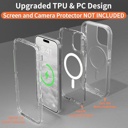 Follaroma Magnetic for iPhone 15 Case, Heavy Duty Phone Cases, Clear, 6.1" | Compatible with MagSafe, Heavy Duty Shock proof Protection, Military-Grade Anti-Drop, Dual Layer Transparent Protective Cover - color: Clear, size: iPhone 15 6.1''