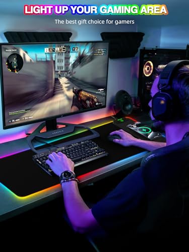 Magnetic Charging Mouse Pad, 31.5x11.81 Inch XL Gaming Mousepad, 11+5 RGB Lighting Modes, Home Office Large Desk Pad with Ultra-Smooth Surface, Non-Slip, Waterproof Keyboard Pad Classic Black Desk Mat - color: 31.5x11.81"-Black Right Upgraded Magnetic