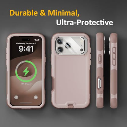 Follaroma Magnetic for iPhone 17 Pro Case with Camera Stand, Light Brown | Built-in Glass Camera Cover,Compatible with MagSafe,Heavy Duty Shockproof Protective,Military-Grade Anti-DropDual Layer Cover - color: Brown Pink, size: iPhone 17 Pro 6.3''