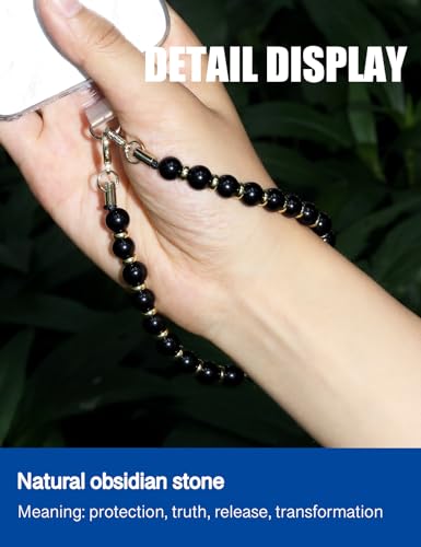 Handmade Beaded Charm Cell Phone Camera Lanyard, Wrist Strap with Natural Gemstone Beads,Phone Chain String, Keychain Decor for Wallet (Obsidian) - style: Obsidian