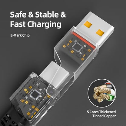 4 in 1 Multi Charging Cable Fast Charging 65W, USB C Cable with E-Mark Chip - color: Black&Gray, size: 1Pack 4 ft