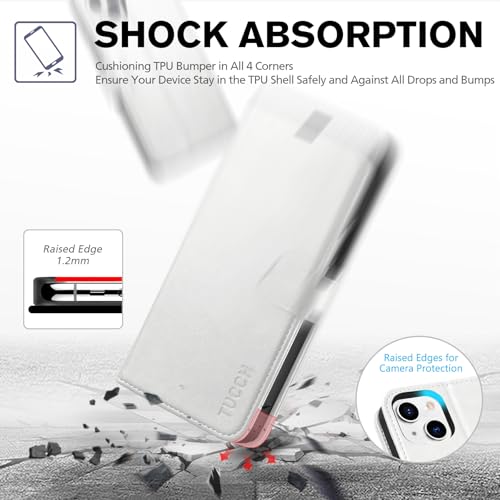 TUCCH Case Wallet for iPhone 13 (6.1") 2021, RFID Blocking Folio, White | 3 Card Holders, Kickstand, PU Leather, Magnetic Closure, Shockproof TPU Shell, Protective Flip Cover - color: White