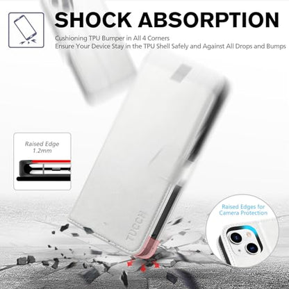 TUCCH Case Wallet for iPhone 13 (6.1") 2021, RFID Blocking Folio, White | 3 Card Holders, Kickstand, PU Leather, Magnetic Closure, Shockproof TPU Shell, Protective Flip Cover - color: White
