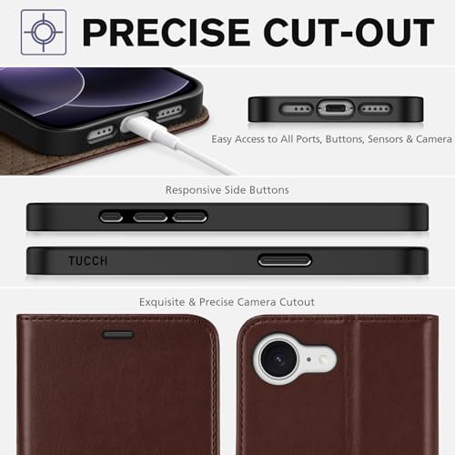 TUCCH Case Wallet for iPhone 17e & 16e 6.1", RFID Blocking, Chocolate Brown | 4 Card Holders, Kickstand, PU Leather, Magnetic Closure, Shockproof TPU Shell, Protective Flip Cover - color: Chocolate Brown