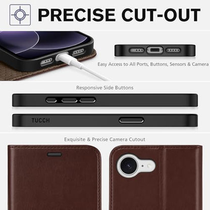 TUCCH Case Wallet for iPhone 17e & 16e 6.1", RFID Blocking, Chocolate Brown | 4 Card Holders, Kickstand, PU Leather, Magnetic Closure, Shockproof TPU Shell, Protective Flip Cover - color: Chocolate Brown
