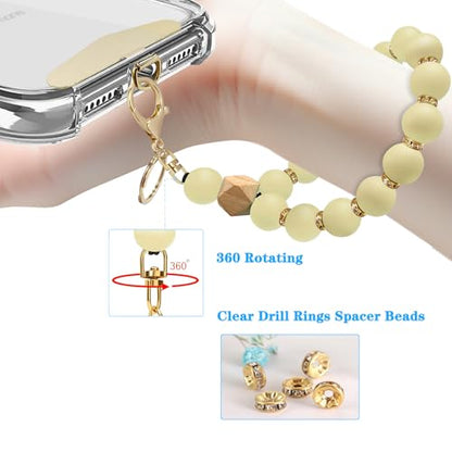 Silicone Beaded Phone Wrist Strap, Phone Bracelet Strap with Tether Tab Elastic Hands Free Wristlet Strap - color: Beige