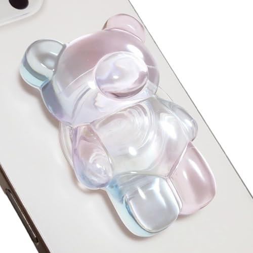 3D Gummy Bear Phone Grip – Cute Dual-Color Expandable & Collapsible Smartphone Grip for Secure One-Handed Use, Cell Phone Accessory (Pink Blue) - color: Pink Blue