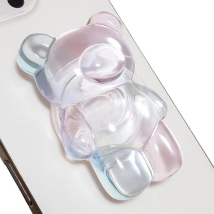 3D Gummy Bear Phone Grip – Cute Dual-Color Expandable & Collapsible Smartphone Grip for Secure One-Handed Use, Cell Phone Accessory (Pink Blue) - color: Pink Blue