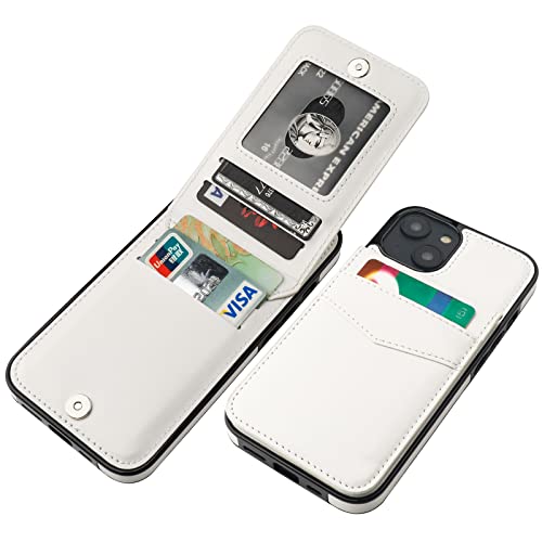 KIHUWEY for iPhone 14 Wallet Case Card Holder Kickstand, White - color: White