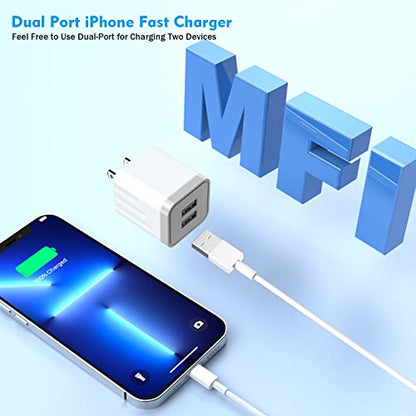iPhone Fast Charger, Fast Adapter i Phone 2Pack Dual Port USB Wall Charger - color: White 2Pack 10FT