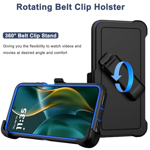 for Motorola Moto G 2026/2025 Case,Moto G Play 2026 Case,with Belt Clip Holster,2X Screen Protector,Heavy Duty Military Grade Full Body Shockproof Dust-Proof Rugged Protective Cover (Blue) - color: Black/Blue