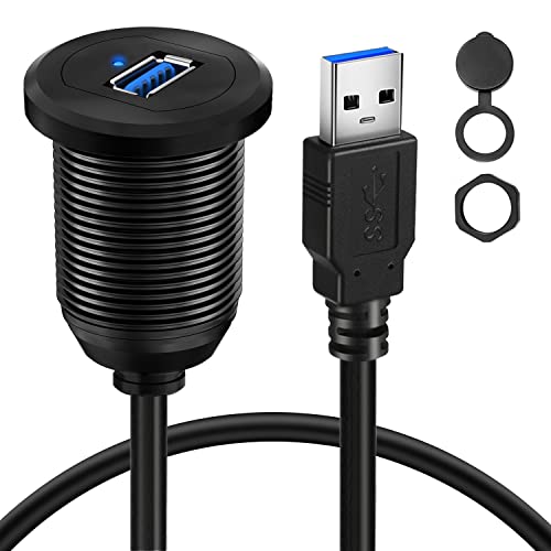 Alloy Single Port USB 3.0 Dashboard Port Car Mount Flush Cable, Male to Female Waterproof Extension Cable for Car Truck Boat Motorcycle with LED Indicator 1ft - style: Single Port 1ft