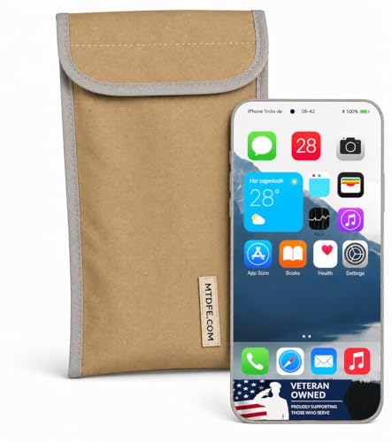 Faraday Phone Pouch Signal Blocking RFID/Cell/WiFi/GPS Shielding Bag Anti-Tracking Privacy Case for Smartphones & Key Fobs Dual-Layer RF Isolation with Ripstop Exterior Tan - color: Tan