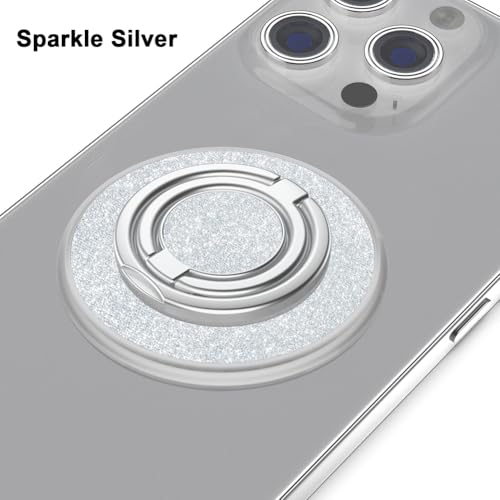 Magnetic Phone Grip Compatible with MagSafe, Magnetic Phone Ring Holder Finger Kickstand Wireless Charging Compatible, Double Cell Phone Rings Gripper Stand for MagSafe iPhone - Sparkle Silver - color: Sparkle Silver