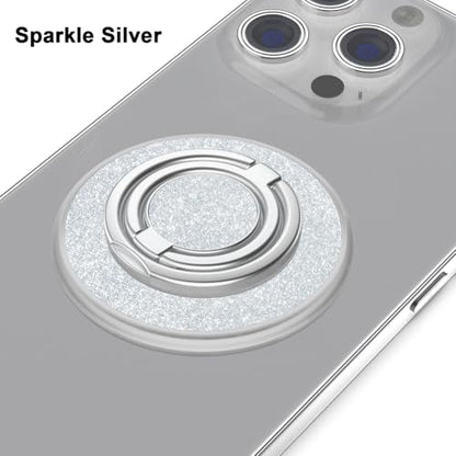 Magnetic Phone Grip Compatible with MagSafe, Magnetic Phone Ring Holder Finger Kickstand Wireless Charging Compatible, Double Cell Phone Rings Gripper Stand for MagSafe iPhone - Sparkle Silver - color: Sparkle Silver