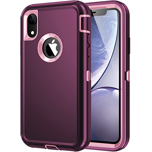 for iPhone XR Case, Heavy Duty Shockproof Dust/Drop Proof 3 Layer Full Body Protection Rugged Cover Case for Apple iPhone XR 6.1",Purple/Pink - color: Purple/Pink, size: iphone xr