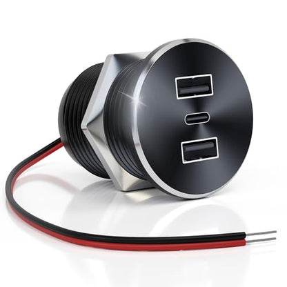 72W RV USB Outlet All-Aluminum 12V/24V 3 Ports Recessed Wall Mount - color: Silver, size: 1P