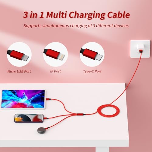 3 in 1 Multi Charging Cable 2 Pack 4FT Red Braided Nylon USB Cable