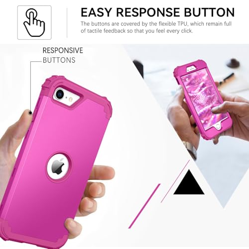 BENTOBEN for iPhone SE 2022 Case and iPhone SE 2020 Case, Heavy Duty 3 in 1 Full Body Rugged Shockproof Hybrid Hard PC Soft Rubber Case for iPhone SE 3rd/2nd Gen, New Hot Pink - color: New Hot Pink