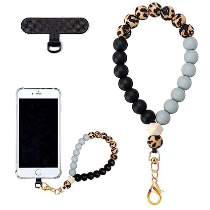 VICHUNHO Marble Silicone Beaded Phone Wrist Strap - color: Leopard Print